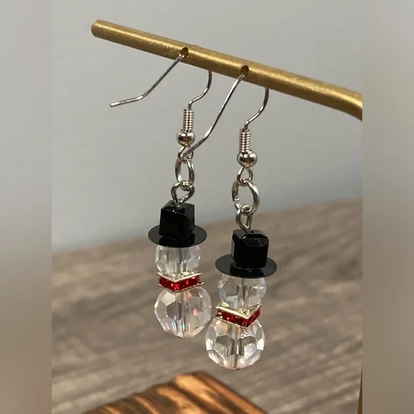 Elegant Crystal Rhinestone Snowman Dangle Drop Earrings 1.25” - Picture 4 of 6